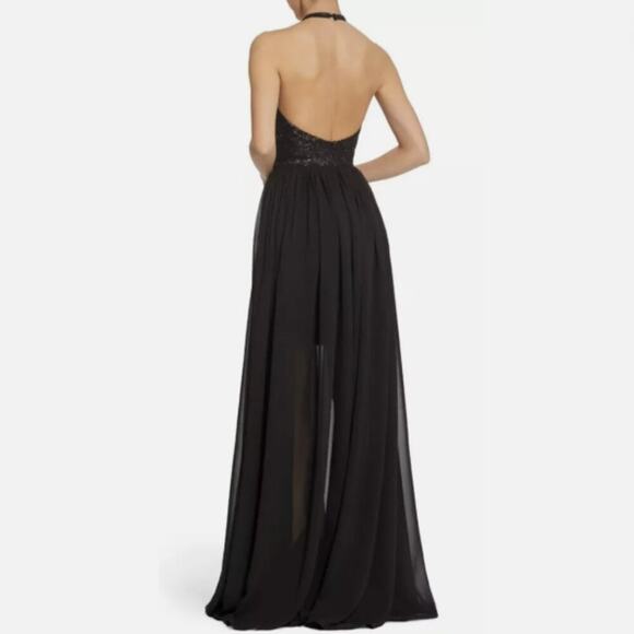 Dress the Population Farah Black Sequin Halter Fit & Flare Gown, Size Med - Picture 2 of 8